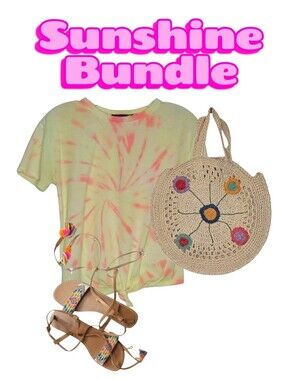 Generation Love Cropped Tie Dye Tee and Star Mela Flat Sandals w Tassels Pompoms